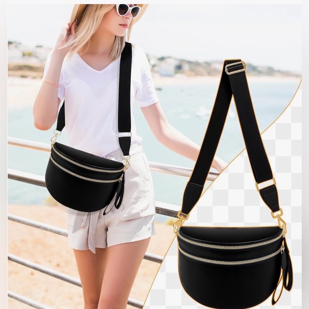 ✨🖤Black Bum Bag Crossbody Sling Bag - Wide Strap 🖤✨ NWT